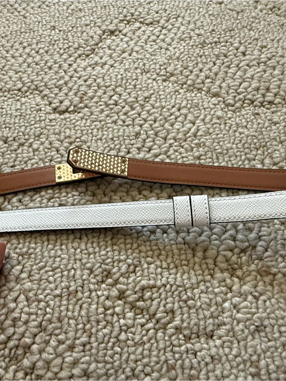 Women's White Leather Belt with Gold Buckle